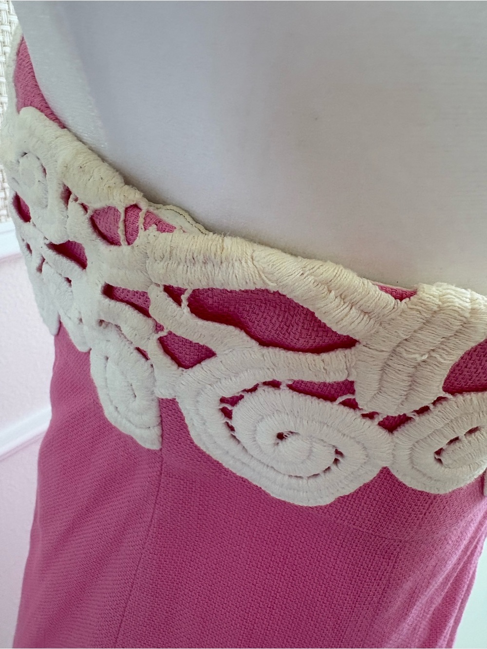 Lilly Pulitzer Strapless Pink Dress with white crochet lace trim - Picture 4 of 7